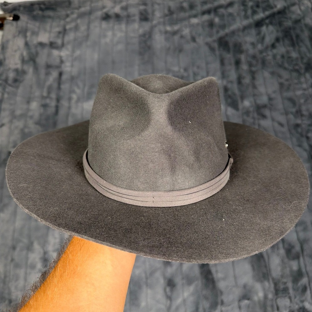 Kooringal Australia 100% Wool Wide Brim Fedora Hat Charcoal Grey Adjustable 56cm